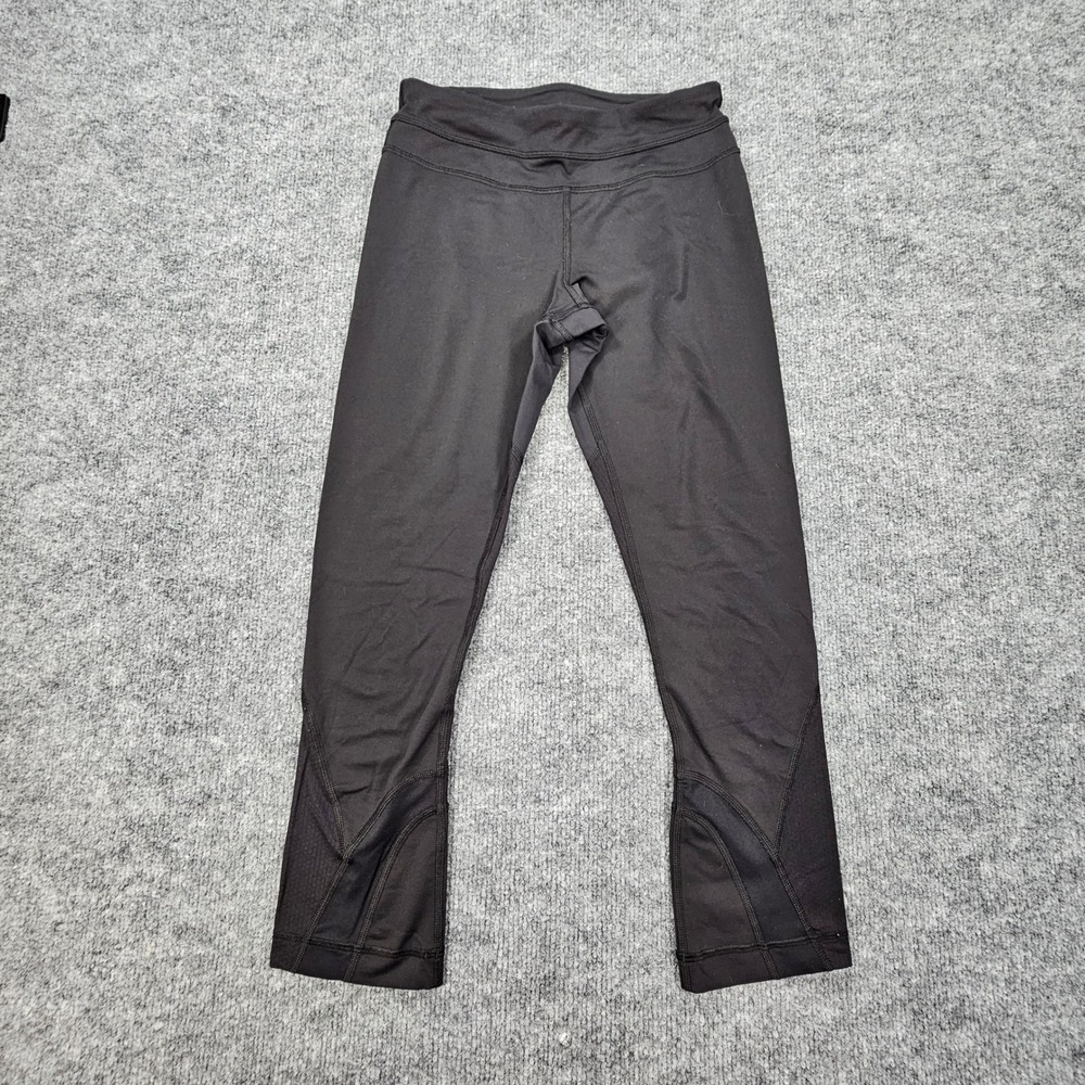 Lululemon Run Inspire Crop II Black Mesh Performance Leggings Size 4 Capri